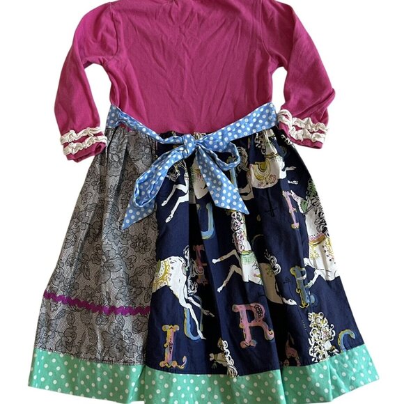 KPea Belted Pony Dress Girls Multicolor Long Sleeve Pullover Size 5T - Picture 4 of 10